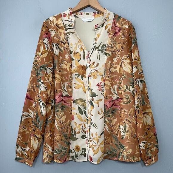 Christopher & Banks Size Large XL Boho Floral Blouse Semi Sheer Peasant Top - Picture 2 of 10